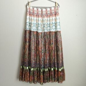 Cirana Boho Maxi Skirt Multi Color Floral Layered Spring Summer Plus Size 2X